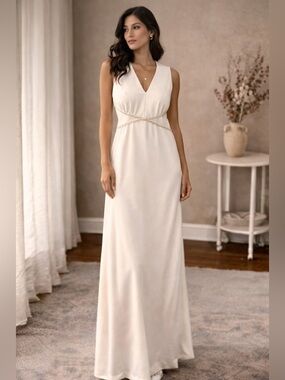 VintageSimpson's White Silver Rhinestone Maxi Dress XS